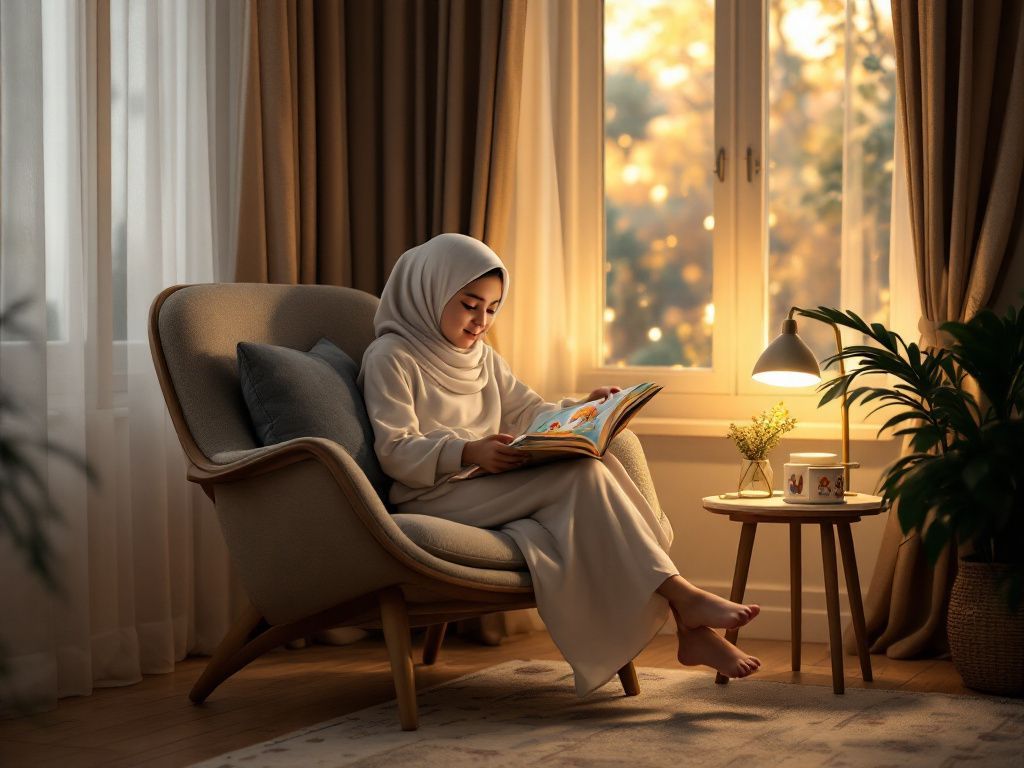 Cozy reading nook with a Barakah Fables book