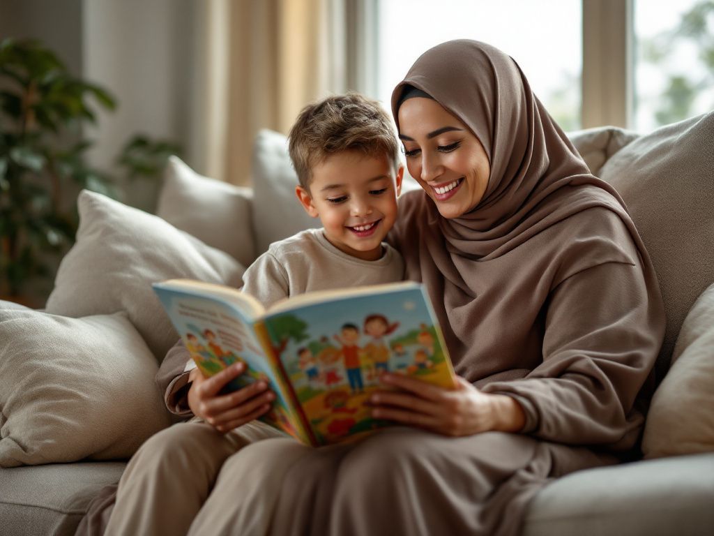 Grandparent and child reading Barakah Fables together